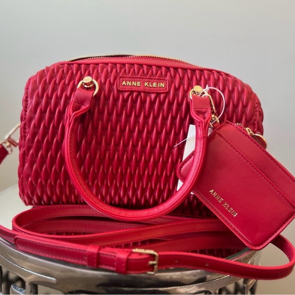 Anne Klein Vibrant Red Textured Satchel